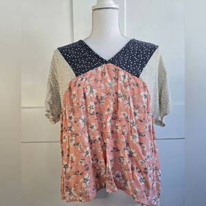 Oddy Floral Patchwork V-Neck Top